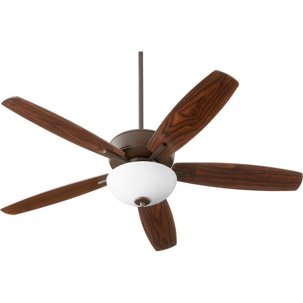 70525-80-Quorum Lighting-Breeze - 52 Inch 5 Blade Ceiling Fan with Bowl Light Kit-Aged Brass Finish-Dark Oak/Walnut Blade Color