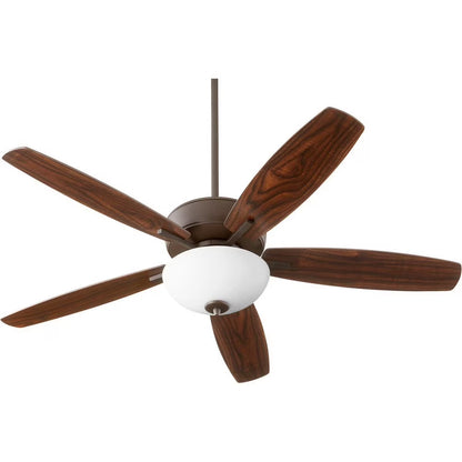 70525-80-Quorum Lighting-Breeze - 52 Inch 5 Blade Ceiling Fan with Bowl Light Kit-Aged Brass Finish-Dark Oak/Walnut Blade Color