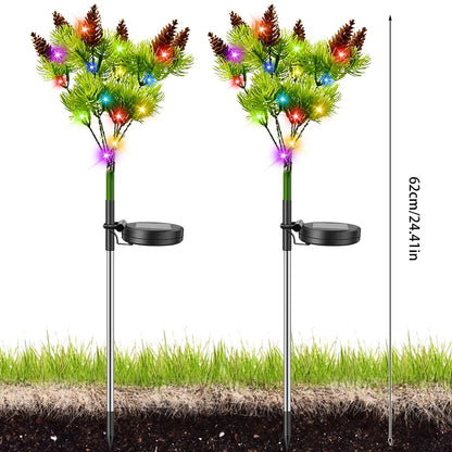 Motrke 4PCS Solar Flickering Pine Lights LED Solar Powered Christmas Tree Lights with Pine Cones Waterproof Multi Color Landscape Lights for Home Christmas Decoration