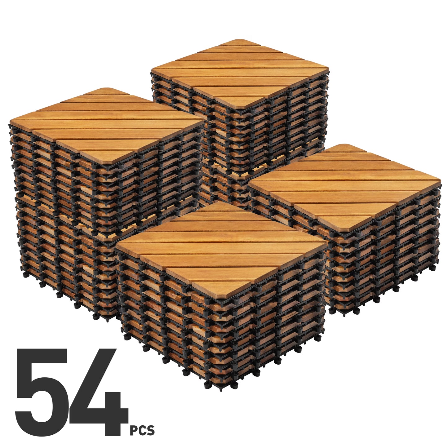 TrumanPick 27PCS Interlocking Wood Flooring Deck Tiles for Patio Garden, 12"L x 12"W, Brown Diagonal