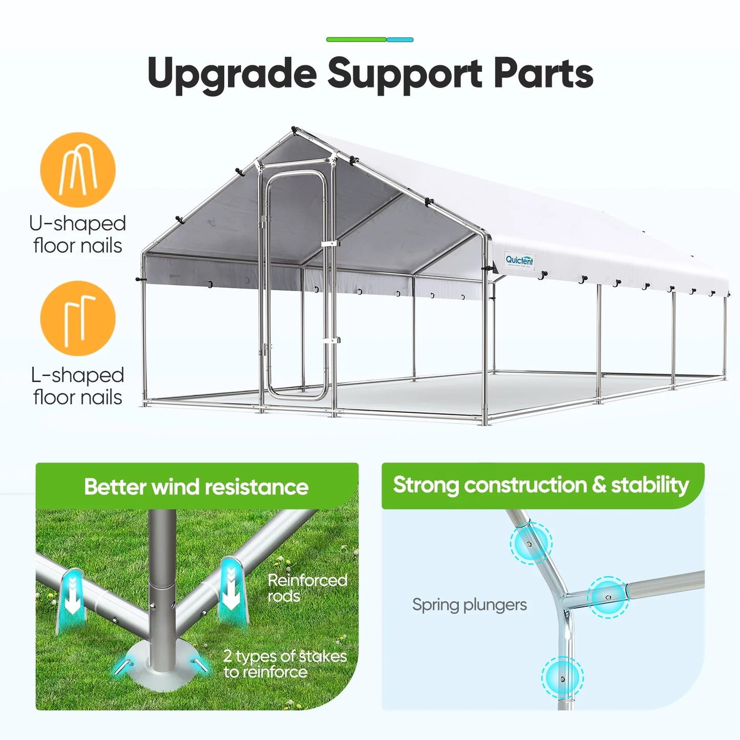Quictent Large Metal Chicken Coop Run for 30+ Poultry with Galvanized Hardware Cloth and Waterproof Roof Cover, Outdoor Walk-in Cage Peak Hen House for Yard Farm, 18x9x6.6FT