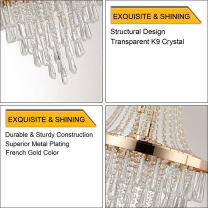 ACE-LIGHTS,Gold Crystal Chandeliers(Bulbs Not Included),Large Contemporary Luxury Ceiling Lighting for Living Room,Dining Room,Bedroom,Hallway(Golden)