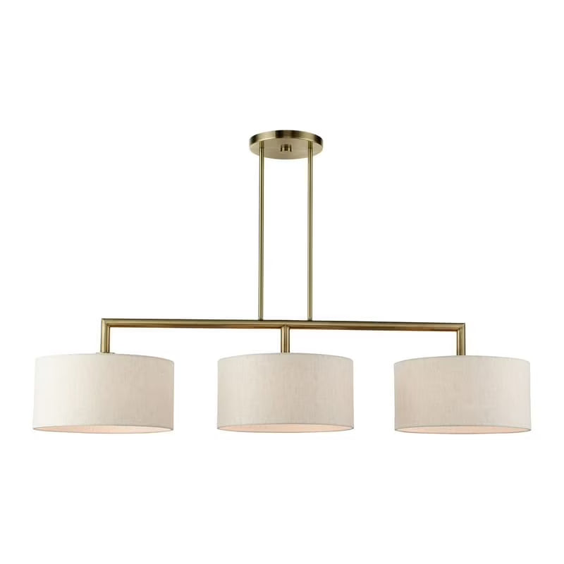 Livex Lighting Monroe 3-Light Metal & Fabric Linear Chandelier in English Bronze