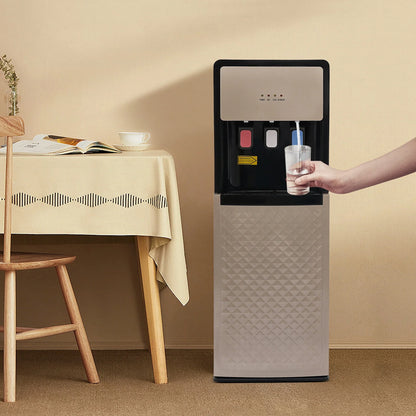 Champaign Gold Bottom Loading Water Dispenser - Hot, Cold & Room Temperature Water, 500W Heating, 90W Cooling, Safe & User-Friendly Design for Home & Office