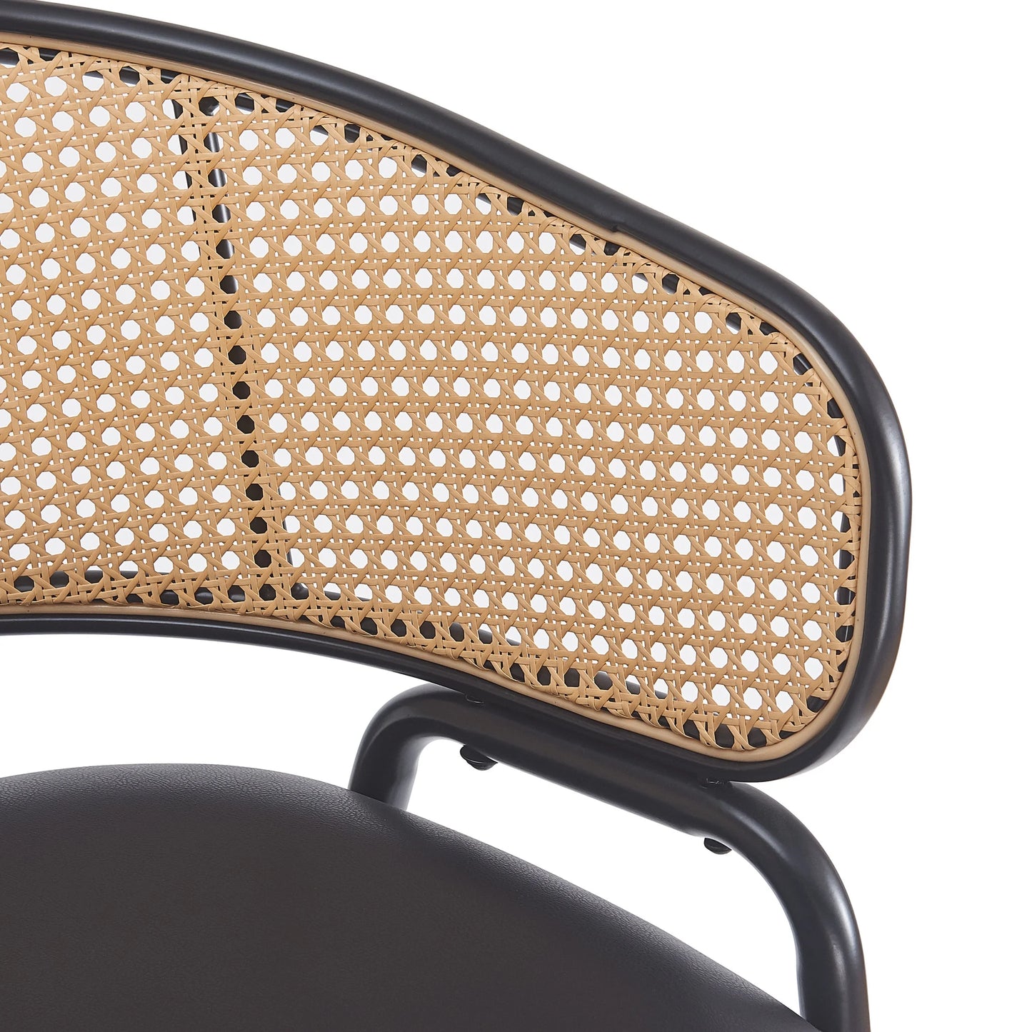 Christopher Knight Home 29.5" PU Upholstered Bar Stool with Woven Rattan Backrest & Iron Frame, Black, Set of 2