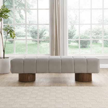 Christopher Knight Home Modern Mid-Century 64" Velvet Tufted Ottoman Bench, Faux Wood Legs, Light Gray
