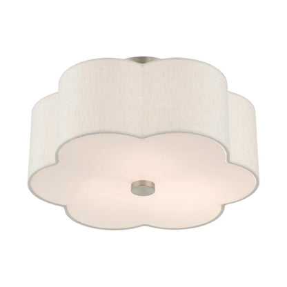 Livex Lighting Solstice 15" 3-Light Metal & Fabric Semi Flush in Brushed Nickel
