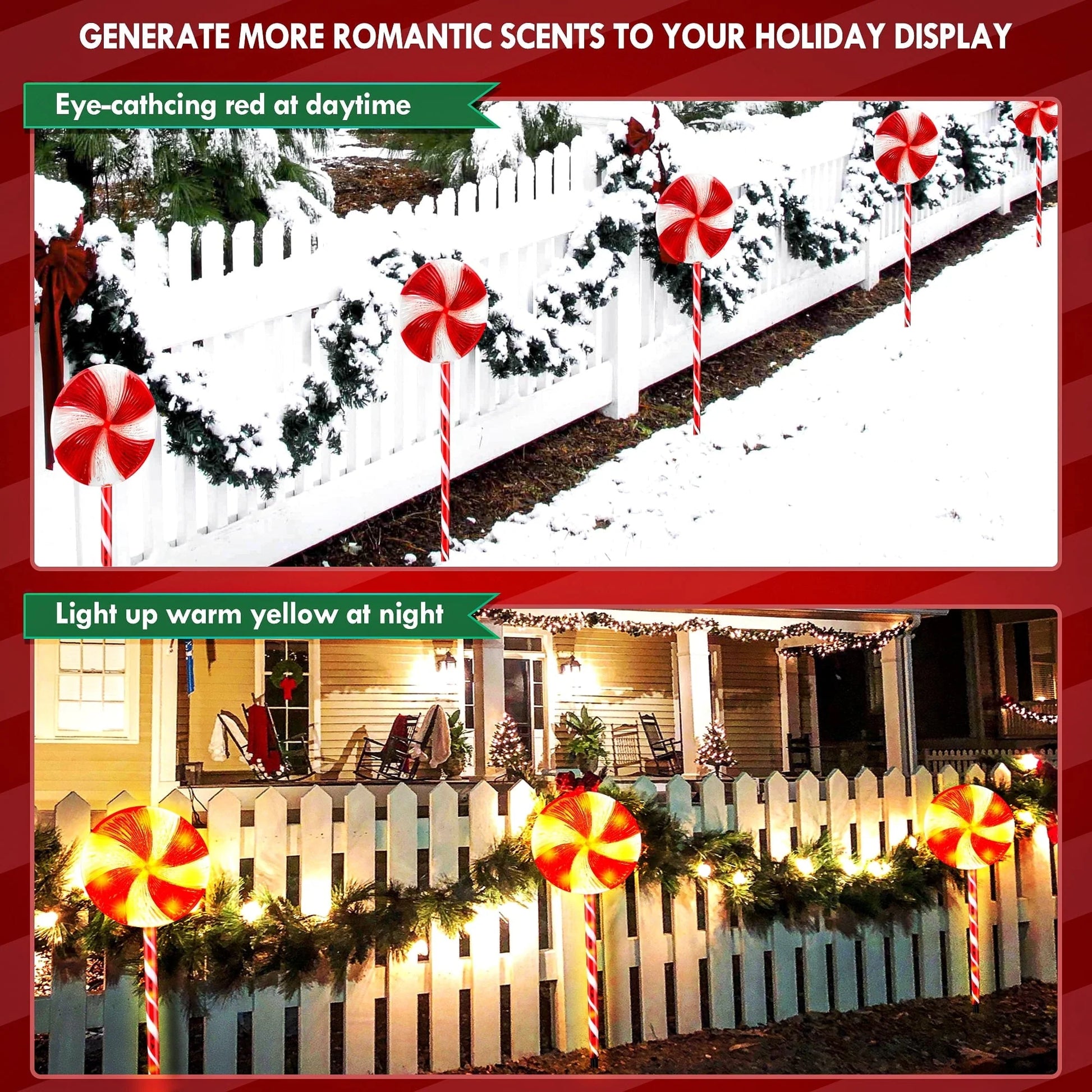 Set of 3 28inch Christmas Pathway Light Lollipop 8 Lighting Modes Flickering Candy Marker Waterproof Outdoor Christmas Decor Light