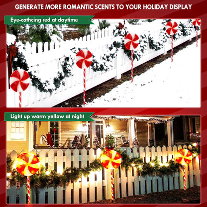 Set of 3 28inch Christmas Pathway Light Lollipop 8 Lighting Modes Flickering Candy Marker Waterproof Outdoor Christmas Decor Light