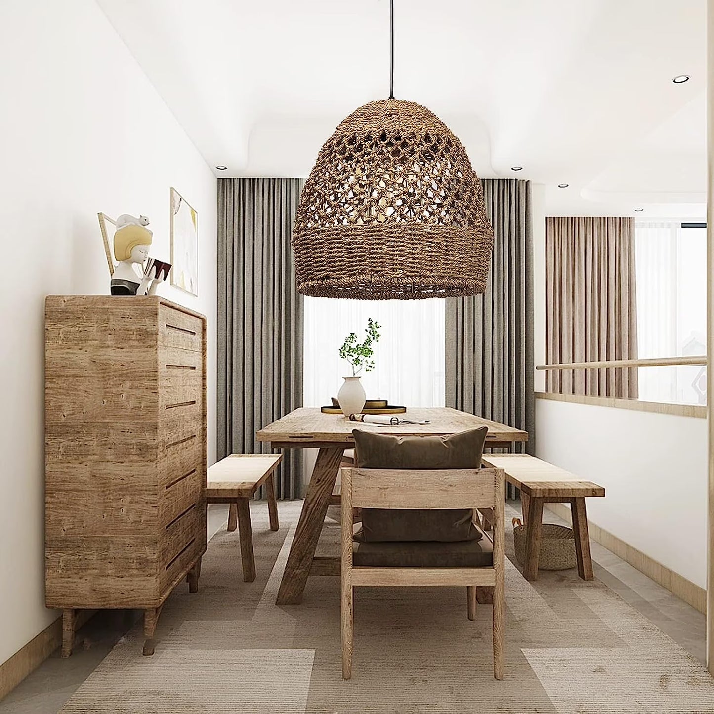 Arturesthome Creative Seagrass Pendant Lamp Rattan Lampshade Handmade Weave Lighting Modern Hanging Ceiling Light Fixture for Cafe Bar