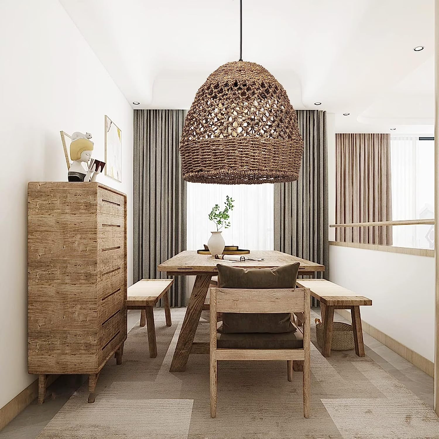 Arturesthome Creative Seagrass Pendant Lamp Rattan Lampshade Handmade Weave Lighting Modern Hanging Ceiling Light Fixture for Cafe Bar