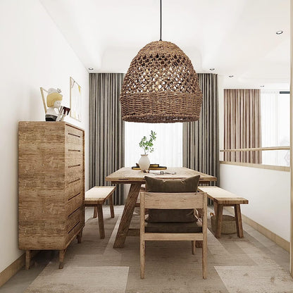 Arturesthome Creative Seagrass Pendant Lamp Rattan Lampshade Handmade Weave Lighting Modern Hanging Ceiling Light Fixture for Cafe Bar