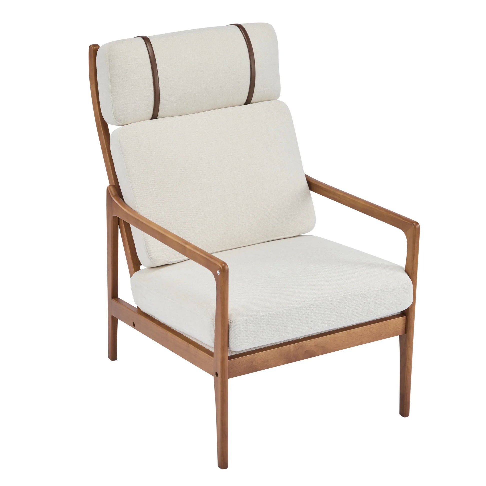 Christopher Knight Home Mid-Century Modern Accent Chair, Solid Wood Frame with High Back, Beige Cushions