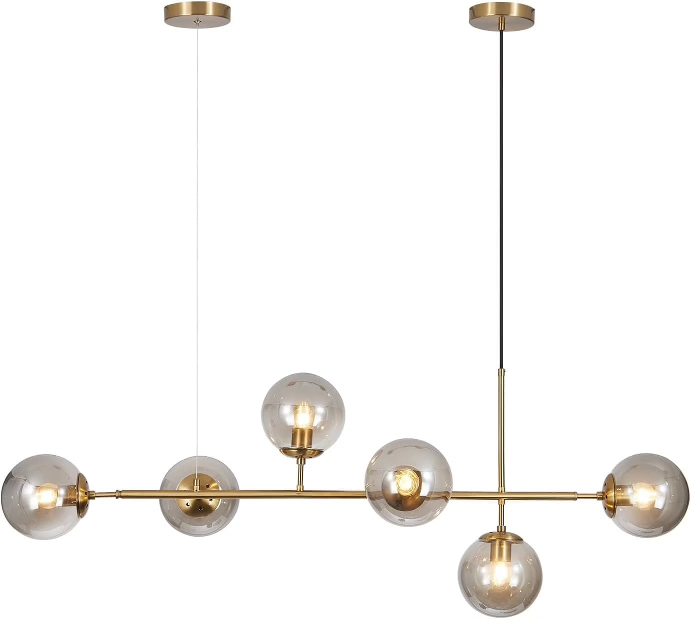 KCO Lighting 6-Light Smoke Glass Sputnik Chandelier Brass Gold Linear Pendant Lighting