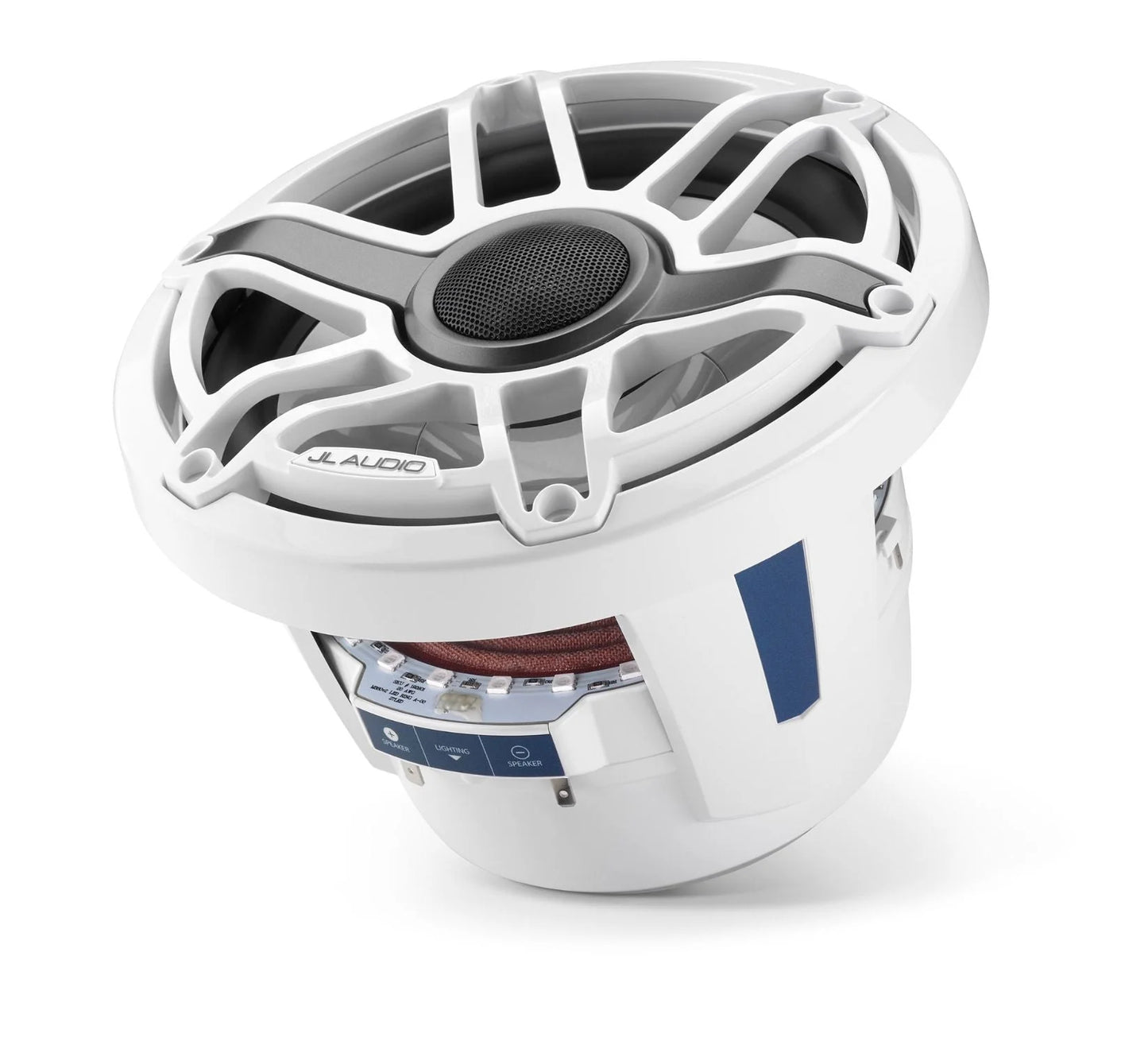 JL Audio M6-880X-S-GwGw-i 8.8-inch (224 mm) Marine Coaxial Speakers with Transflective LED Lighting, Gloss White Trim Ring, Gloss White Sport Grille