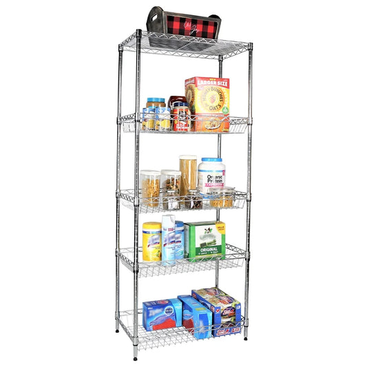 Apollo Hardware Chrome 5-Shelf Wire Shelving with Baskets 24"x14"x60" (Chrome)