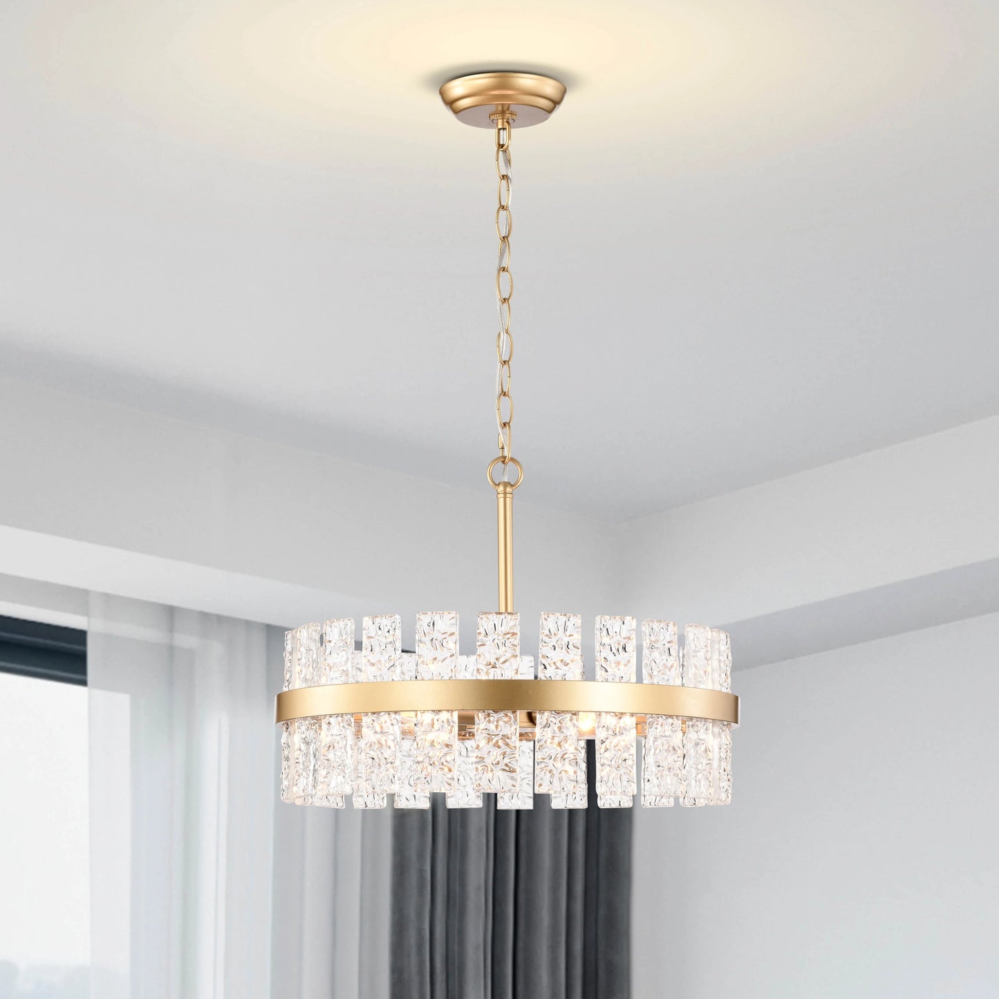 The Lighting Store Casandra 6-light Drum Glass Strip Chandelier Shiny Bronze Painted Gold, Brass, Painted