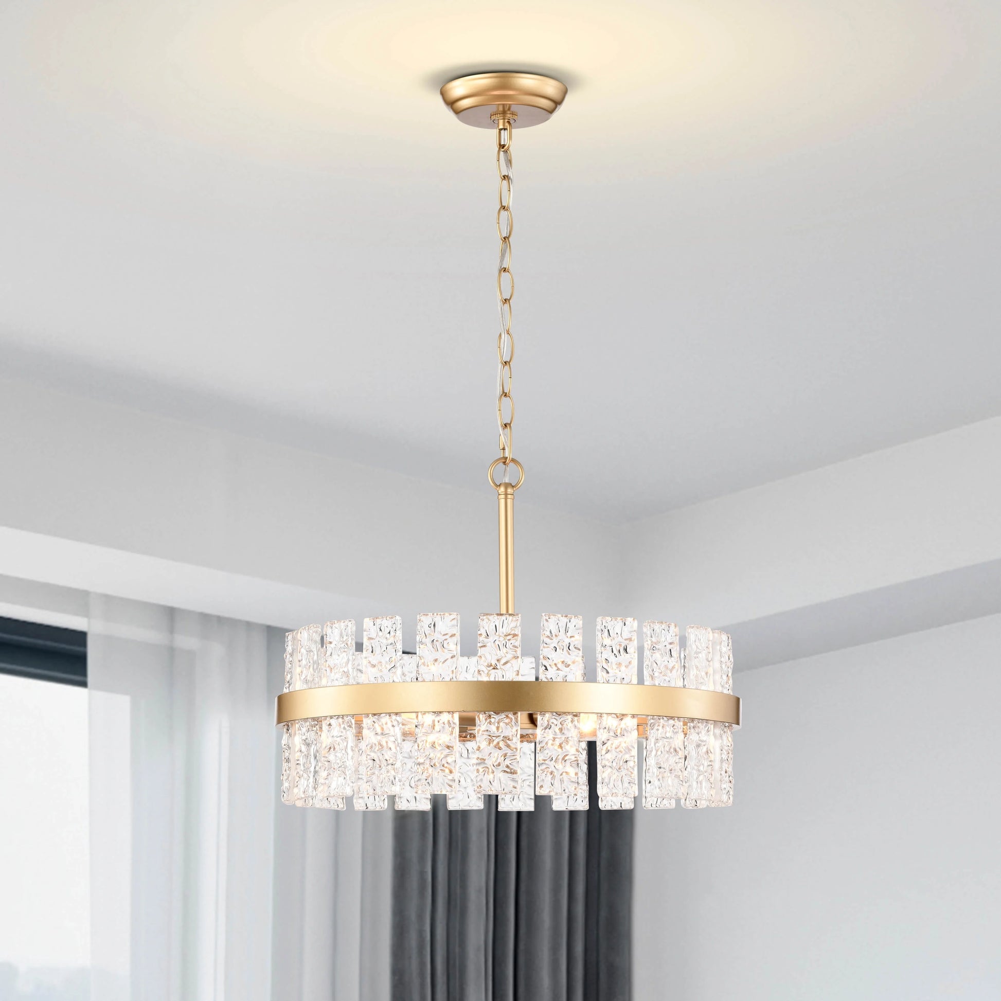 The Lighting Store Casandra 6-light Drum Glass Strip Chandelier Shiny Bronze Painted Gold, Brass, Painted