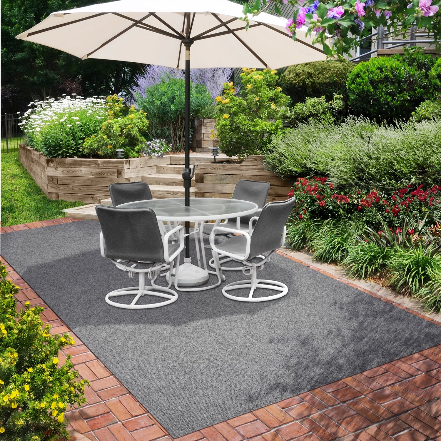 House Home & More Gray 6' x 50' Fade Resistant Indoor/Outdoor Ribbed Carpet Roll for Patio, Porch