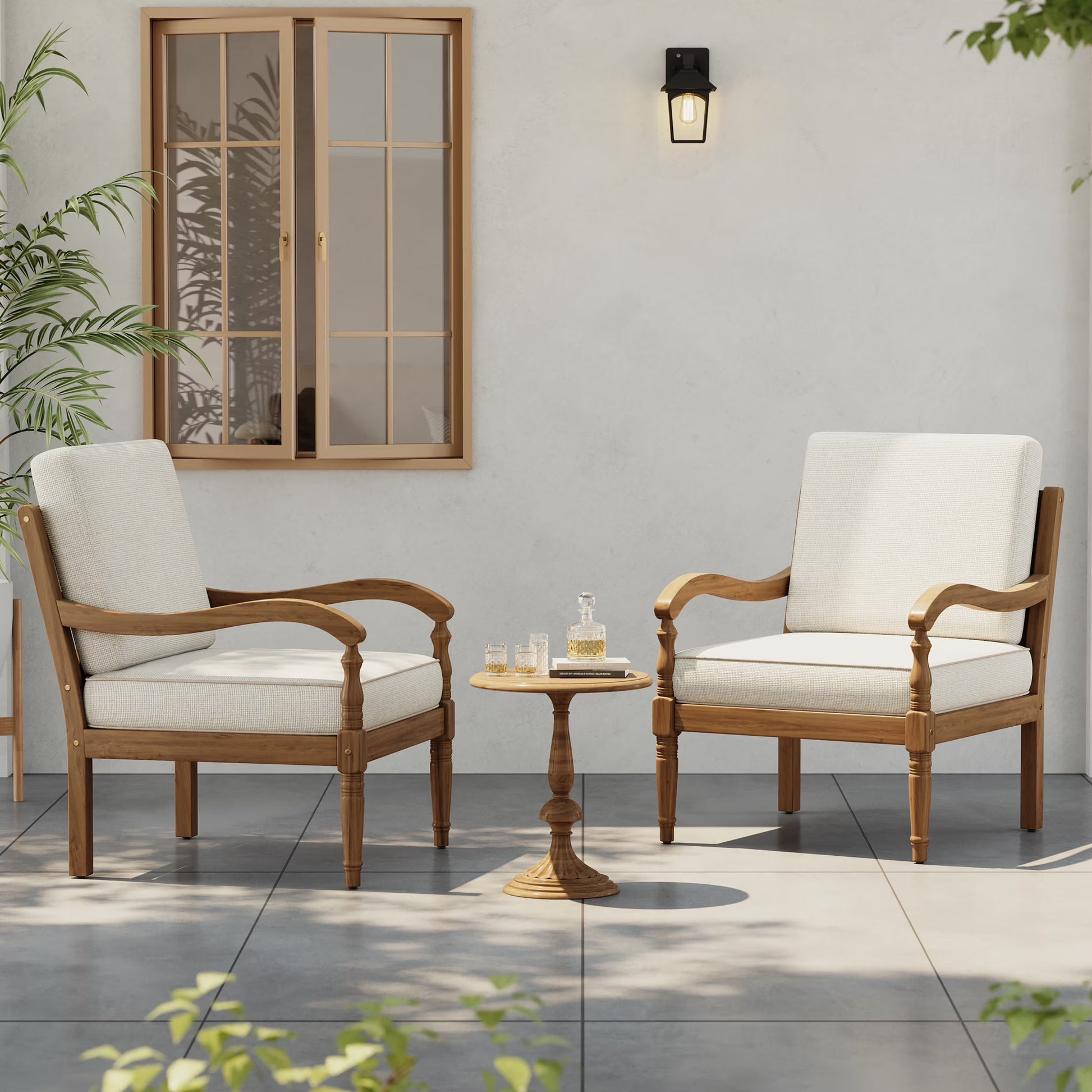 Christopher Knight Home Classic Carved Outdoor Lounge Chair with Cushions, Solid Wood Frame, Beige