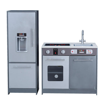 Teamson Kids Milano Kids Wooden Play Kitchen & 10 Accessories Grey TD-13397B