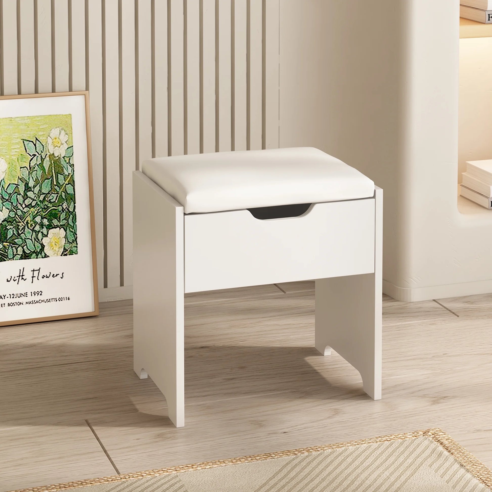 VEANERWOOD Large Makeup Vanity Set with Light Modern Makeup Vanity Table with Storage and Adjustable Lighting Colors for Bedroom 45.2in, White