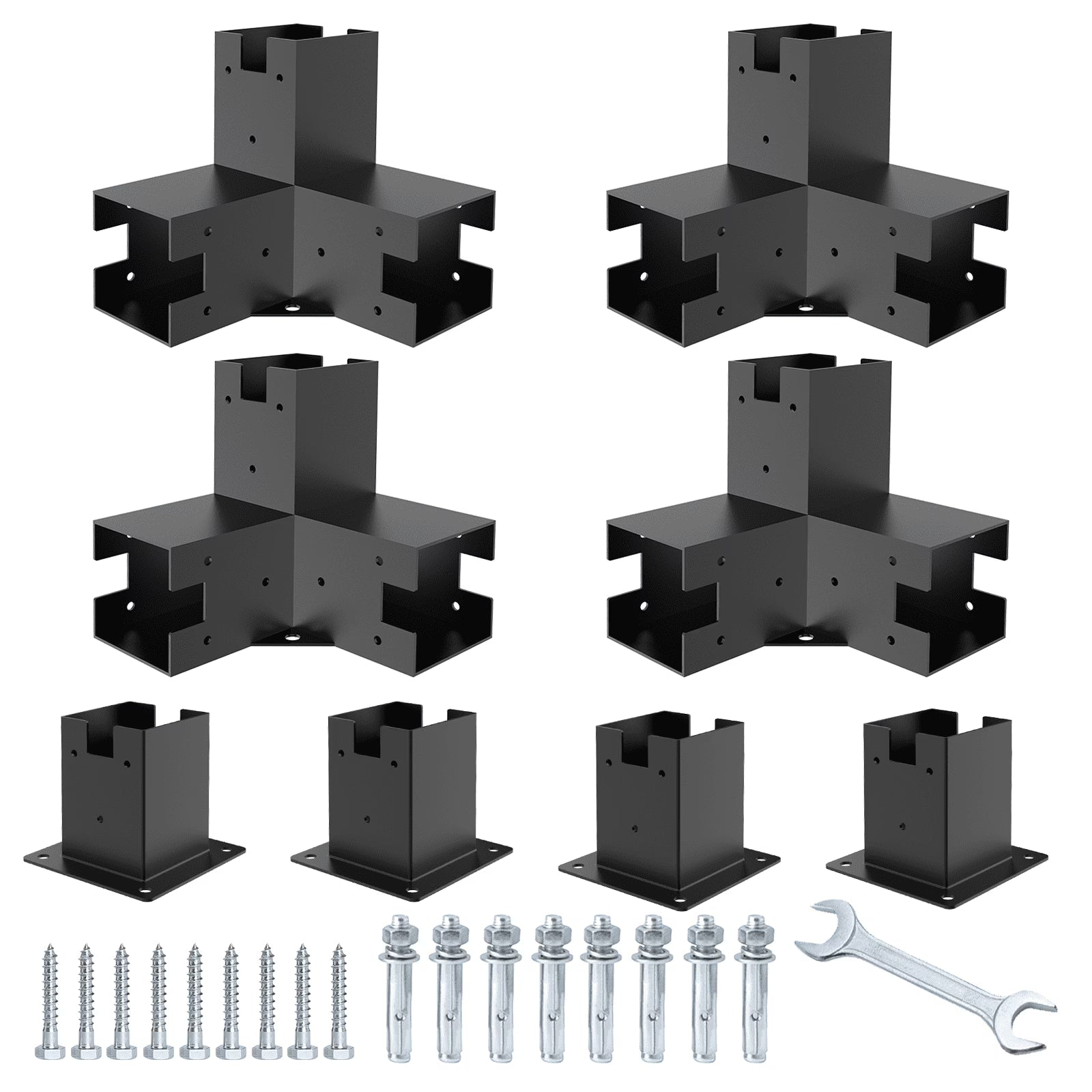 Pergola Brackets 12 Gauge Heavy Duty Steel Modular Modern Outdoor Pergola Hardware Kit DIY Elevated Wood Stand kit Includes 4 Bracket Shoulders 4 Boots for 4x4 (Actual: 3.5x3.5 Inch)