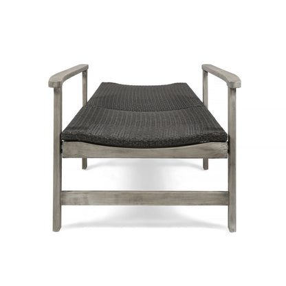 Christopher Knight Home Hampton Outdoor Rustic Acacia Wood Chaise Lounge with Wicker Seating by mixed black, light gray wash