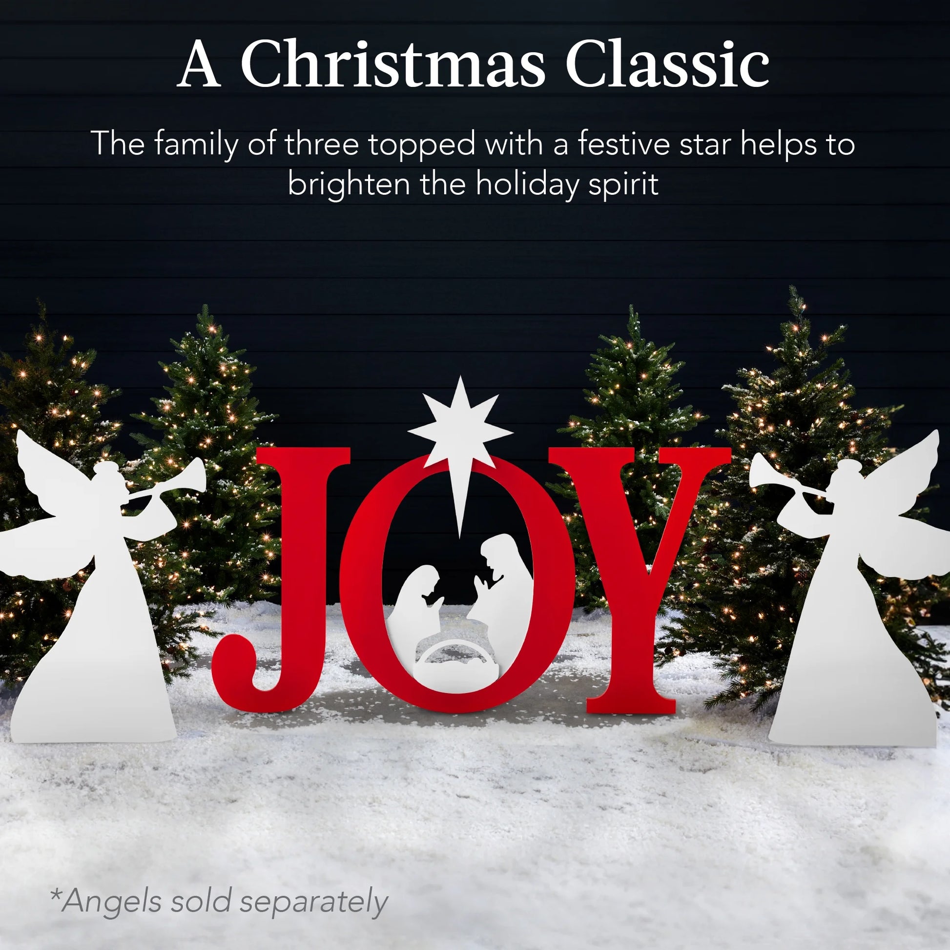Best Choice Products 46in Outdoor JOY Christmas Nativity Decoration w/Weather Resistant PVC, Ground Stakes - Red/White