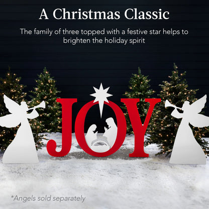 Best Choice Products 46in Outdoor JOY Christmas Nativity Decoration w/Weather Resistant PVC, Ground Stakes - Red/White