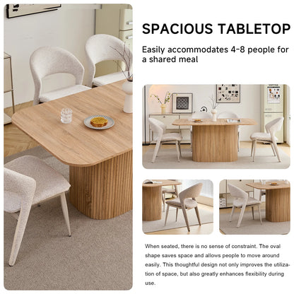 HJhomeheart 63" Rectangle Dining Table for 4 6 Person, Rounded Corners, Wood Strip Pedestal Base, Rustic Farmhouse Modern Breakfast Dinner Kitchen Table