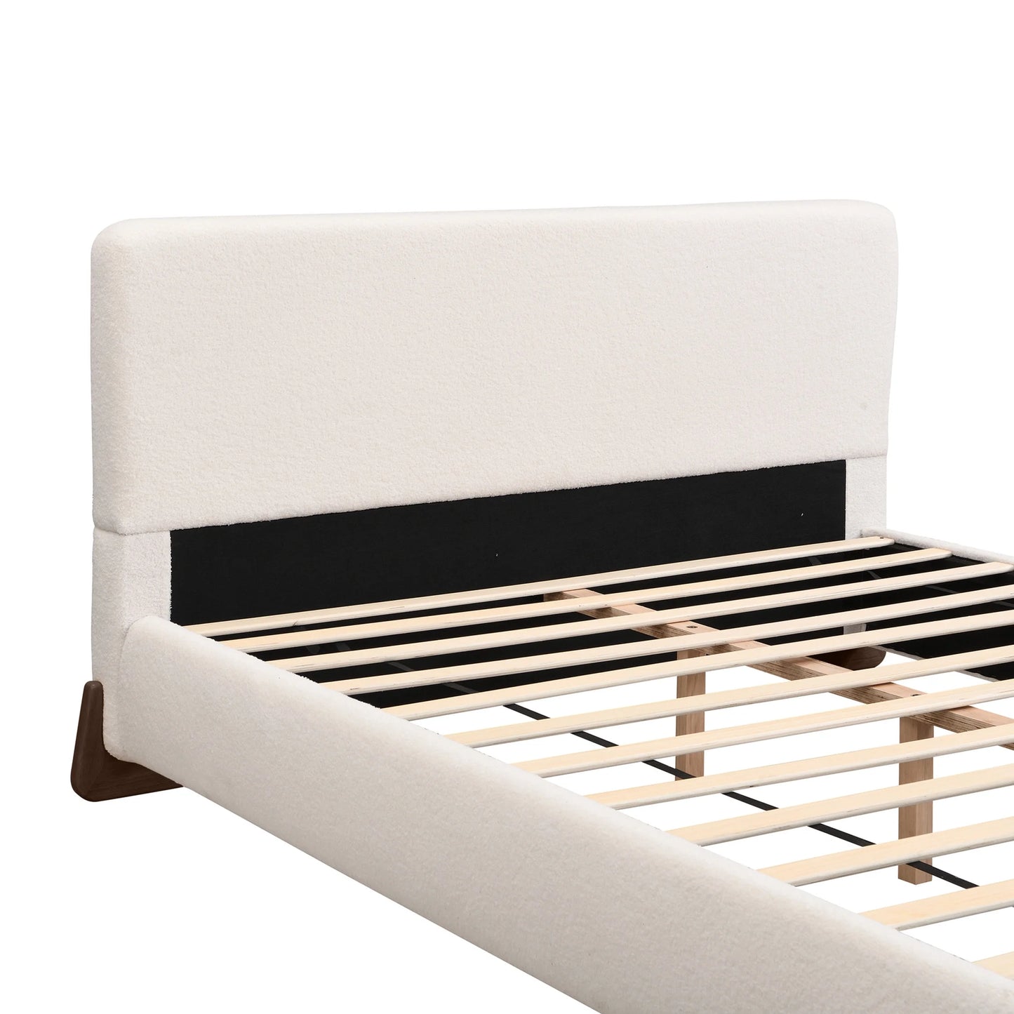 Christopher Knight Home Boucle Upholstered Queen Bed with Curved Wood legs, White
