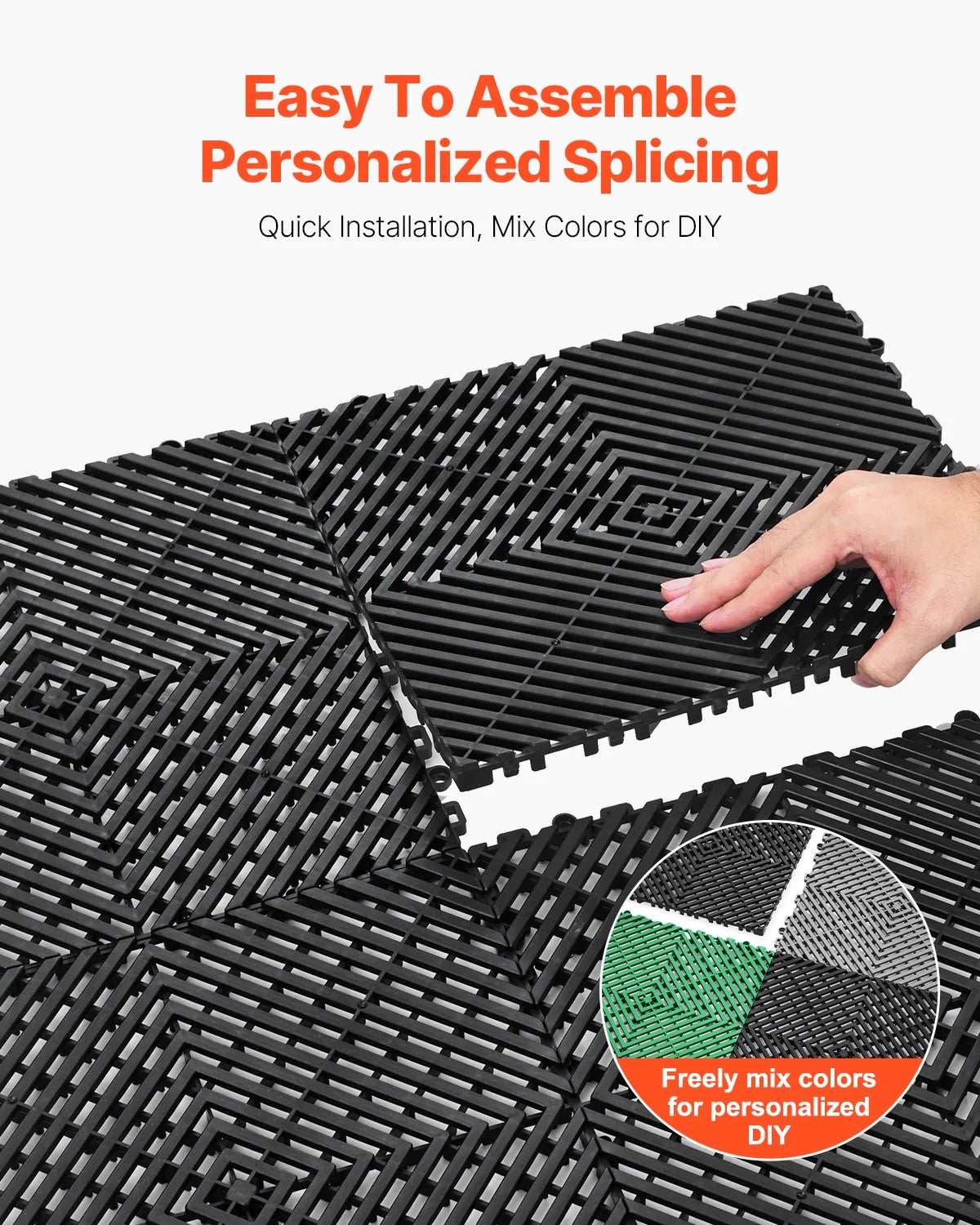 KFFKFF Drainage Floor Mat Set, 12? x 12? Modular Interlocking Padding, Set of 55 Connectable Drainage Mats, Slip-Resistant Black PP Drainage Floor and Bath Mat, Suitable for Garage, Garden