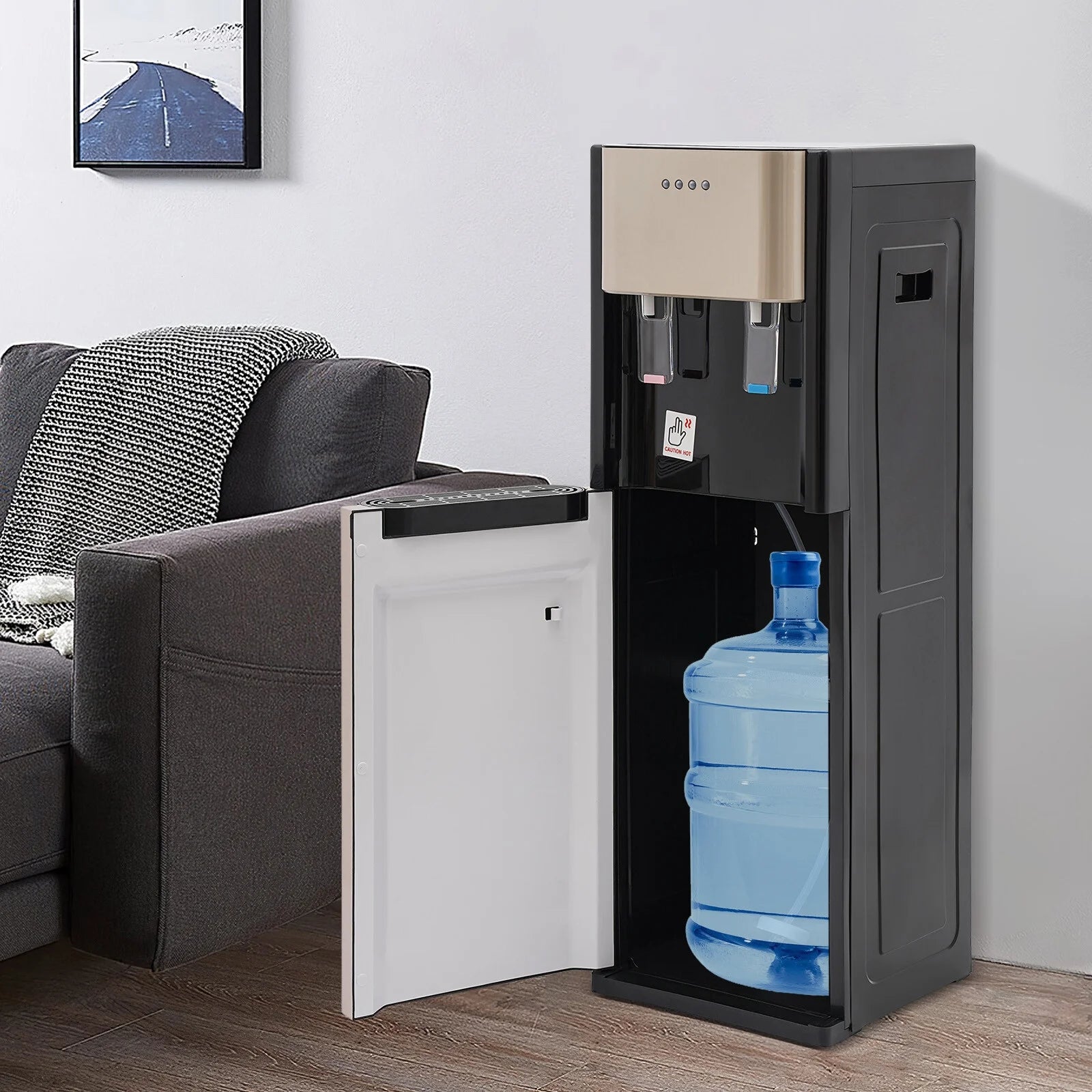 Bottom Loading Water Dispenser with Hot & Cold Water, 450W Heating, 70W Cooling, Stainless Steel Liner, Child-Safe, for Home & Office, Gold