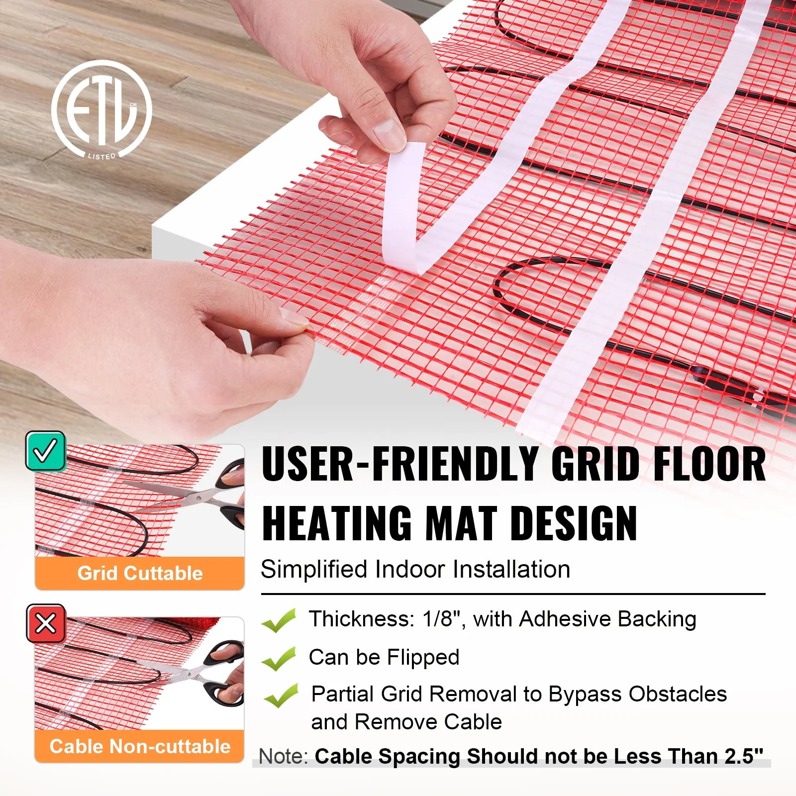 KFFKFF Underfloor Heating Mat, 30 Sq.ft, Electrical Ground Warming System with Digital Temperature Sensing Thermostat, Comes with Installation Monitor, Sticky Back for Simple Setup on The Ground