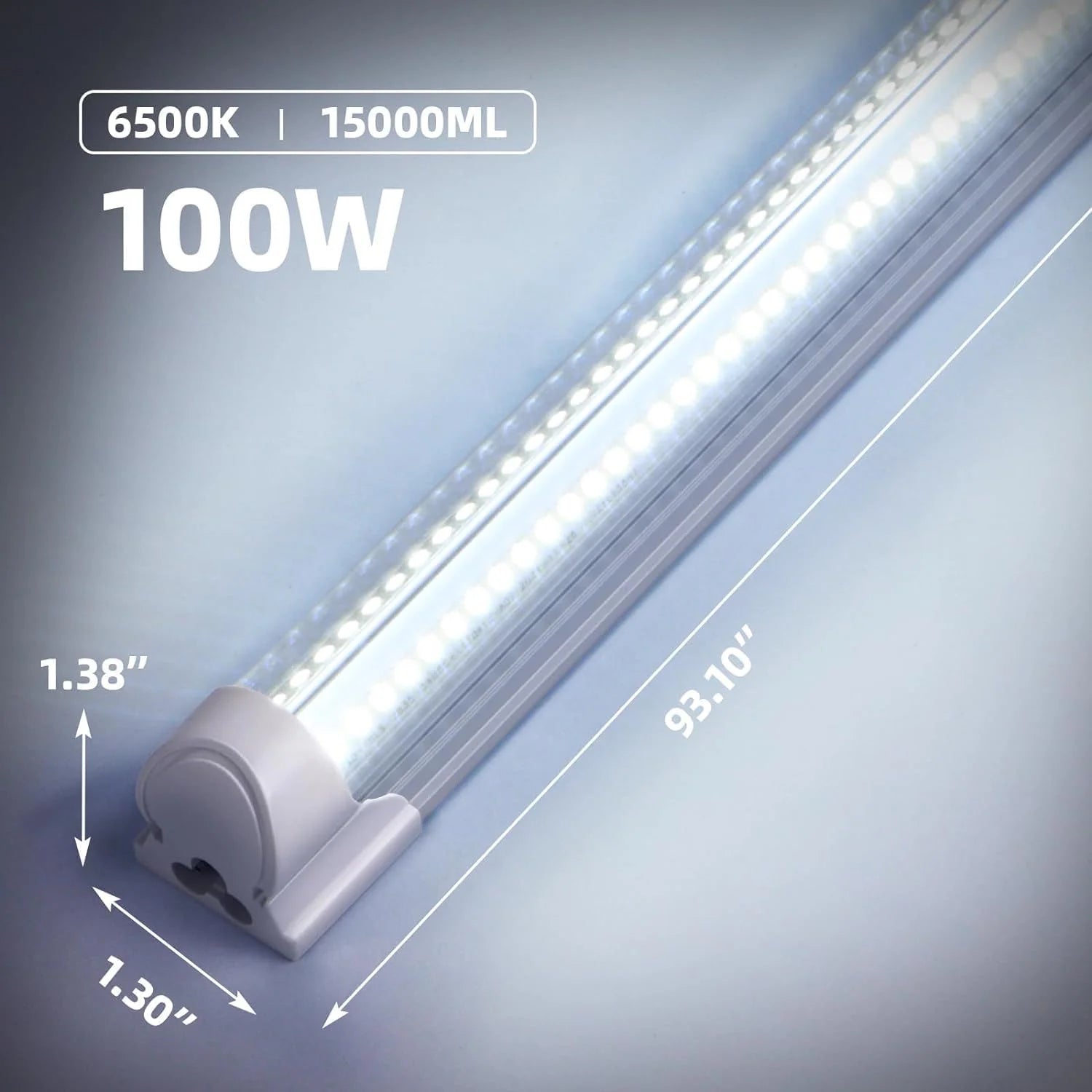 8FT LED Shop Light Fixture, White 12 PackT8 Integrated Tube Lights, 100W 15000LM 6500K High Output Clear Cover, V Shape 270 Degree Lighting for Garage Warehouse, Upgraded Lights Plug and Play