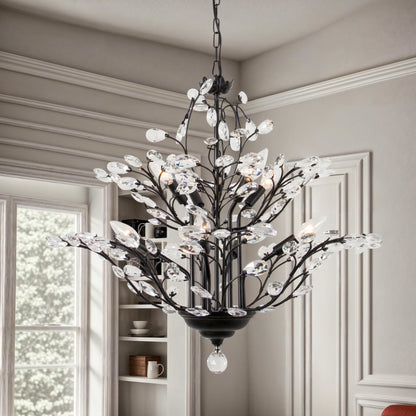 Maxax 4 Lights Semi Flush Mount Crystal Chandelier, Modern K9 Ceiling Light Fixtures, Adjustable Hanging Pendant Lighting, E12 Ceiling Light for Entry Way, Dinning Room, Living Room, Bedroom, Black
