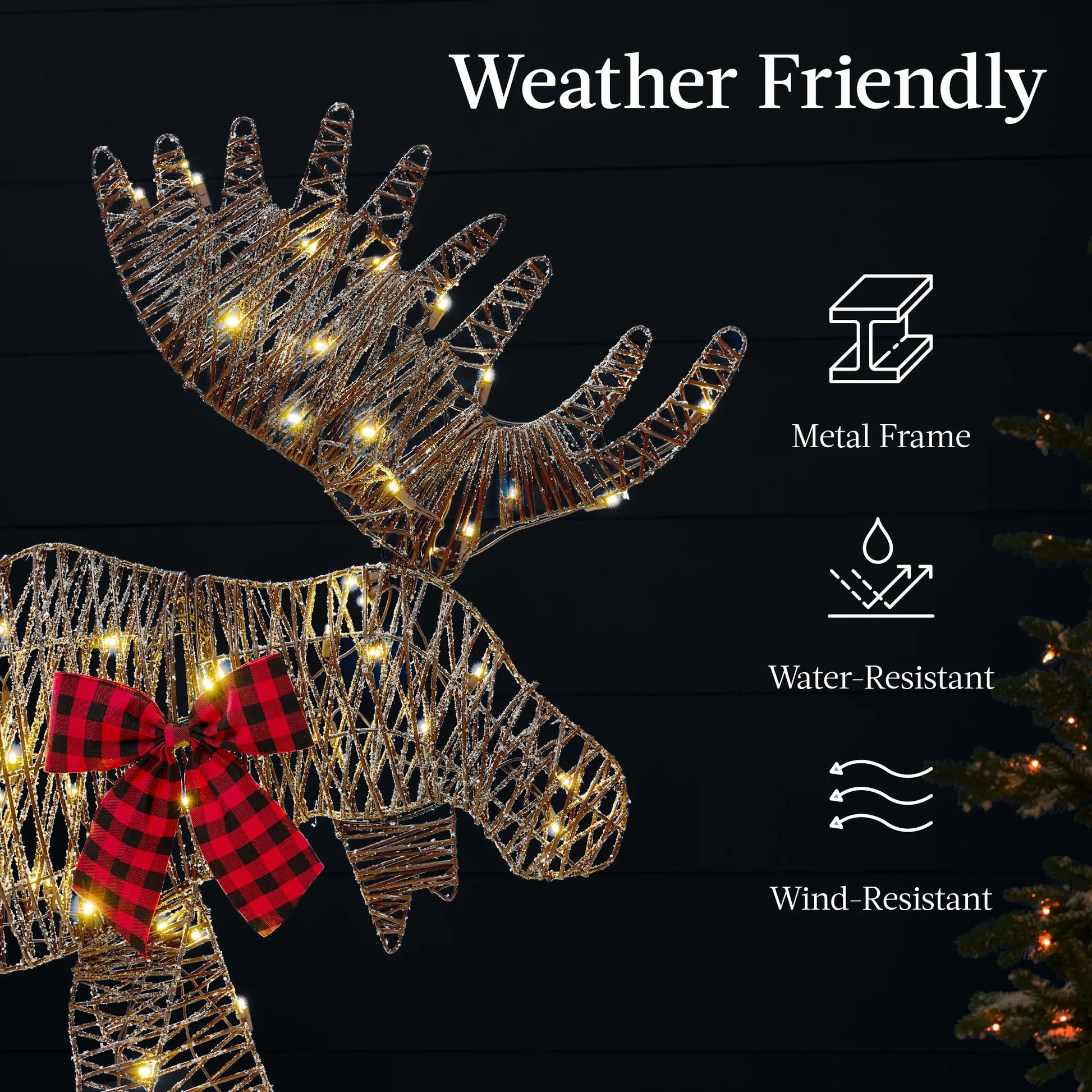 Best Choice Products 4ft 2-Piece Lighted 2D Christmas Moose Set Outdoor Decor w/125 LED Lights, Stakes - Rattan