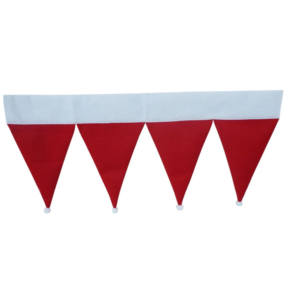 Hemoton Christmas Santa Hat Curtain Valance Christmas Door Window Flag Bunting Decorations for Home Living Room (Red)