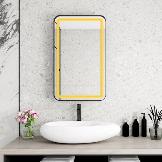 34-Inch Black Medicine Cabinet with Mirror, Wall-Mounted Bathroom Storage with Adjustable Glass Shelves & LED Lighting, Recessed or Surface Mount Design for Space-Saving Organization