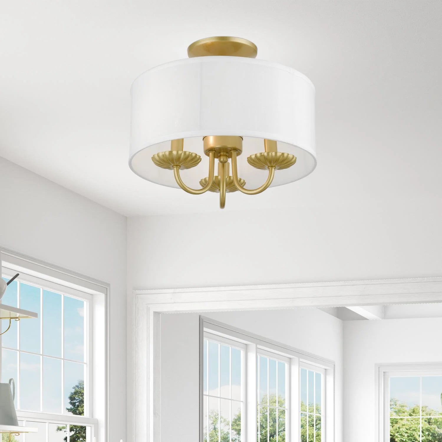 42987-33-Livex Lighting-Brookdale - 3 Light Semi-Flush Mount In Transitional Style-11 Inches Tall and 13 Inches Wide-Soft Gold Finish