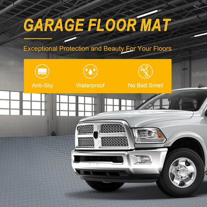 7.5x25 FT Garage Floor Mat, 2.8mm Thickened Flooring Roll for Under Car with 20Pcs Tapes, 188SQFT Diamond Plate, Non-Slip Floor Protector Mat for Garage, Warehouse, Gyms, Trailer