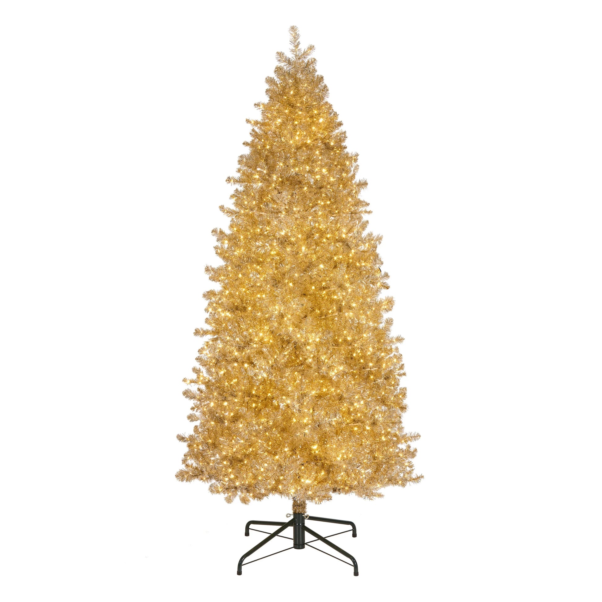 National Tree Company Pre-Lit Artificial Christmas Tree, Platinum, Tinsel, 1250 Warm White LED Rice Lights, Includes Stand, 7.5 Feet