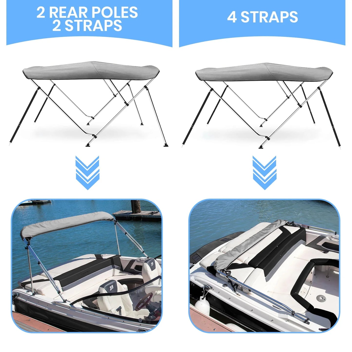 Leader Accessories 3 Bow Bimini Top Boat Cover Includes Mounting Hardwares with Aluminum Frame,Multi Colors