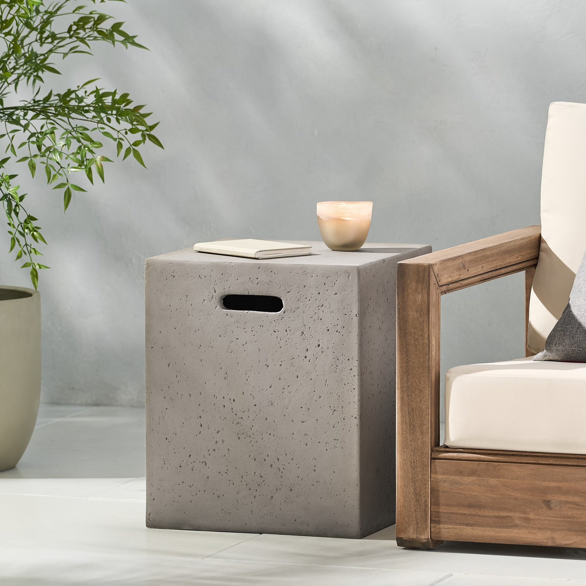 Christopher Knight Home - Aidan Outdoor Lightweight Concrete Tank Holder Side Table Grey