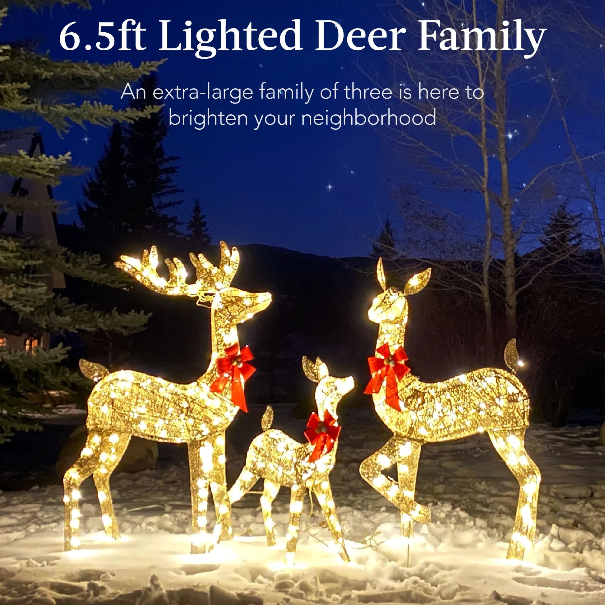 Best Choice Products 6.5ft 3-Piece Lighted Christmas Deer Set Outdoor Yard Decoration w/385 LED Lights, Stakes - Gold