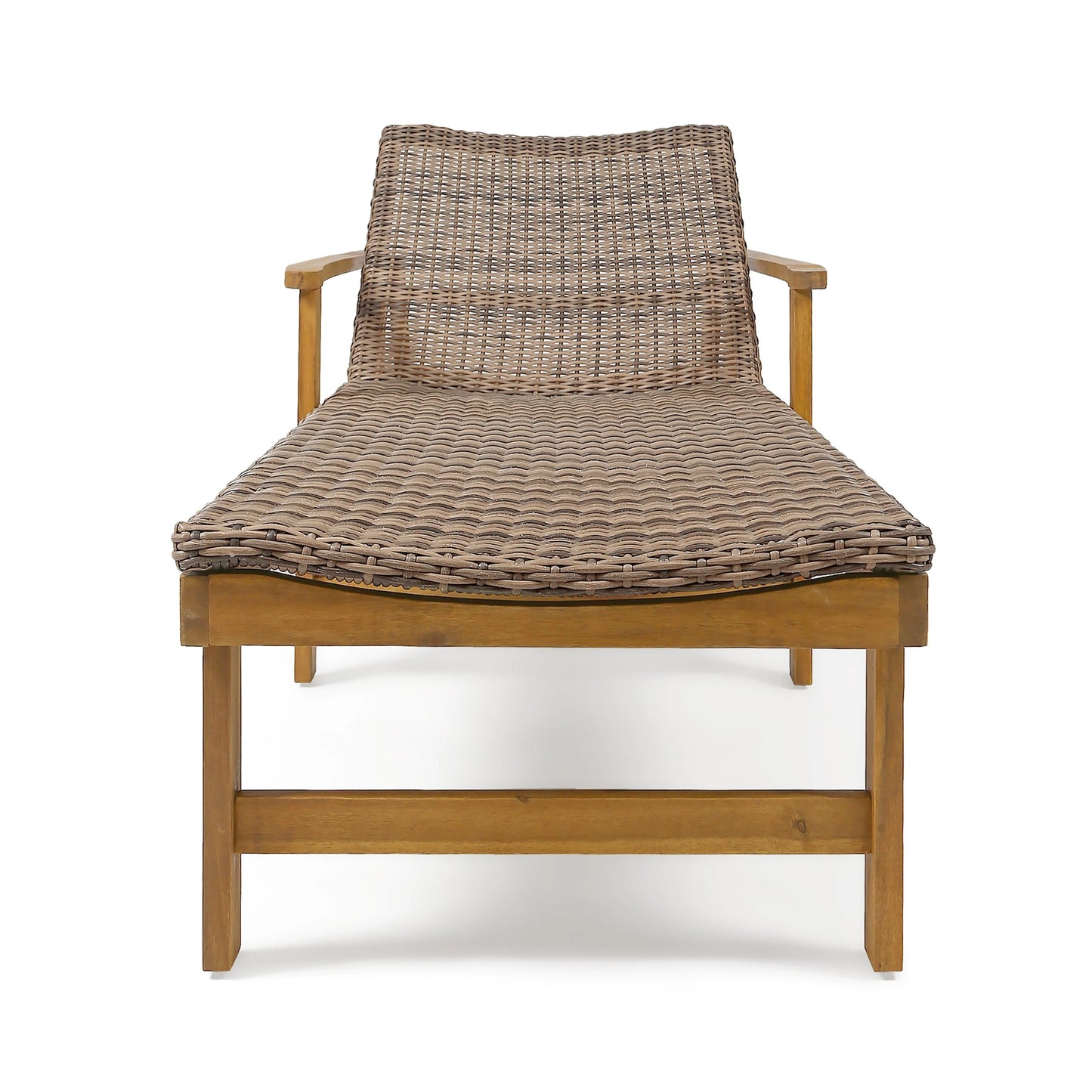 Christopher Knight Home Hampton Outdoor Rustic Acacia Wood Chaise Lounge with Wicker Seating by mixed black, light gray wash