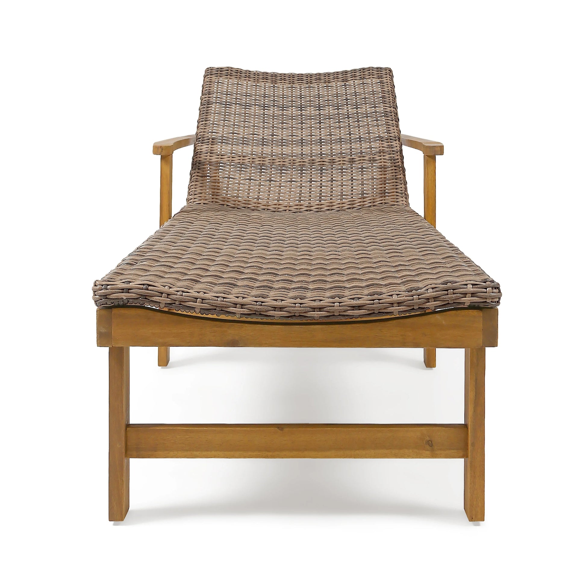 Christopher Knight Home Hampton Outdoor Rustic Acacia Wood Chaise Lounge with Wicker Seating by mixed black, light gray wash