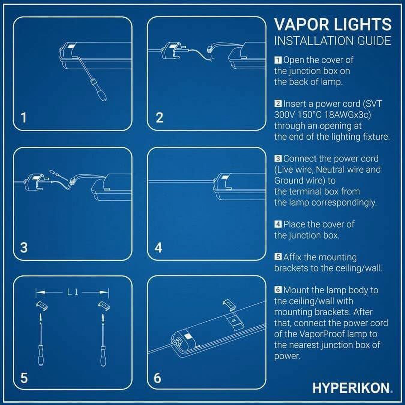 Hyperikon LED Vapor Proof Fixture, 40W=100W, Garage Lighting, Frosted Lens, UL, DLC, Daylight White, 4 Pack