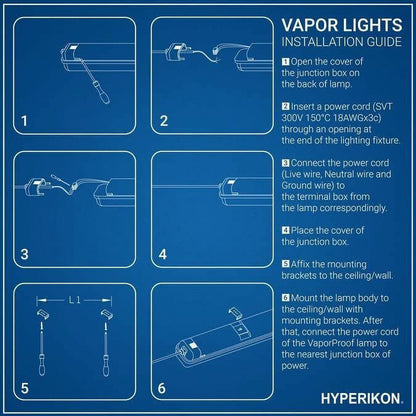 Hyperikon LED Vapor Proof Fixture, 40W=100W, Garage Lighting, Frosted Lens, UL, DLC, Daylight White, 4 Pack
